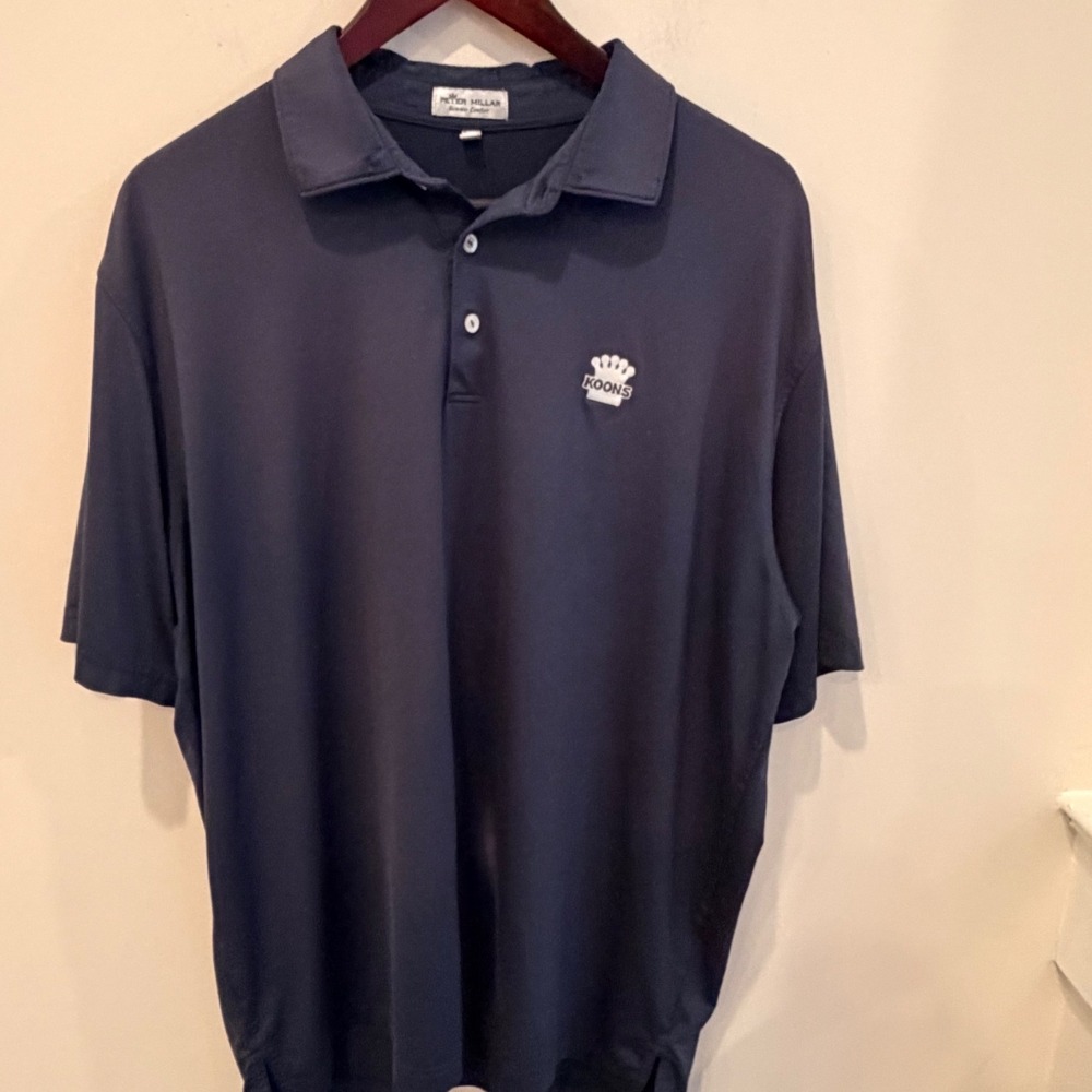 Peter Millar Mens XL Summer Comfort Polo Shirt Navy Blue Koons Logo Performance